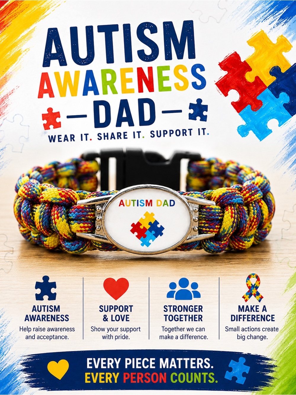 Autism Awareness Dad Paracord Bracelet